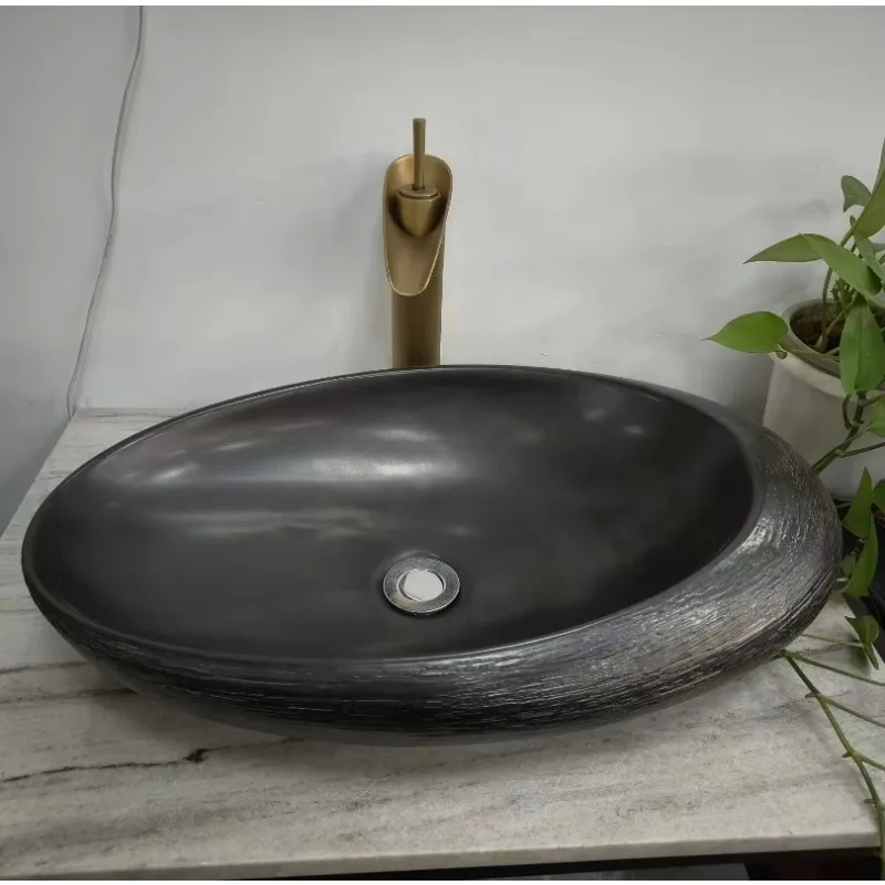 Bathroom Countertop Art Toilet Egg Shaped Ceramic Black Washbasin 3