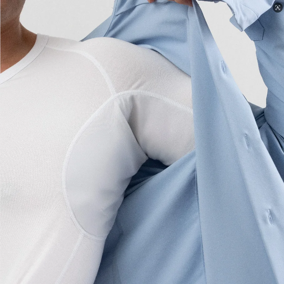 Men's 3-Layer Sweatproof Micro Modal Silver Undershirt Anti-Odor Comfortable Tee T-Shirts for Business Casual Wear