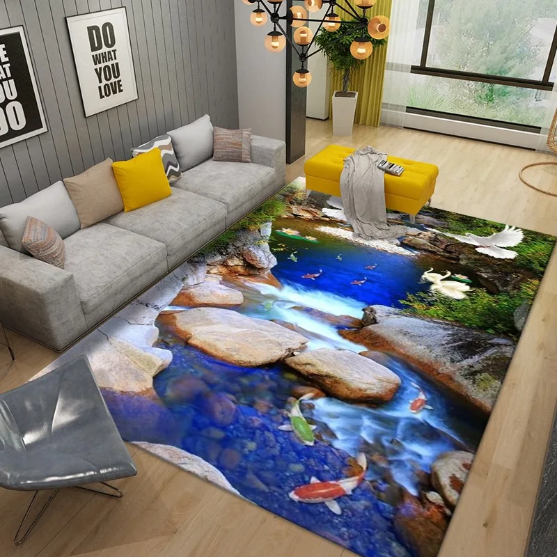 

3D Landscape Living Room Area Rug Ocean Beach Dolphins Bedroom Carpet Crystal Velvet Kitchen Bathroom Mat Non-slip Doormat