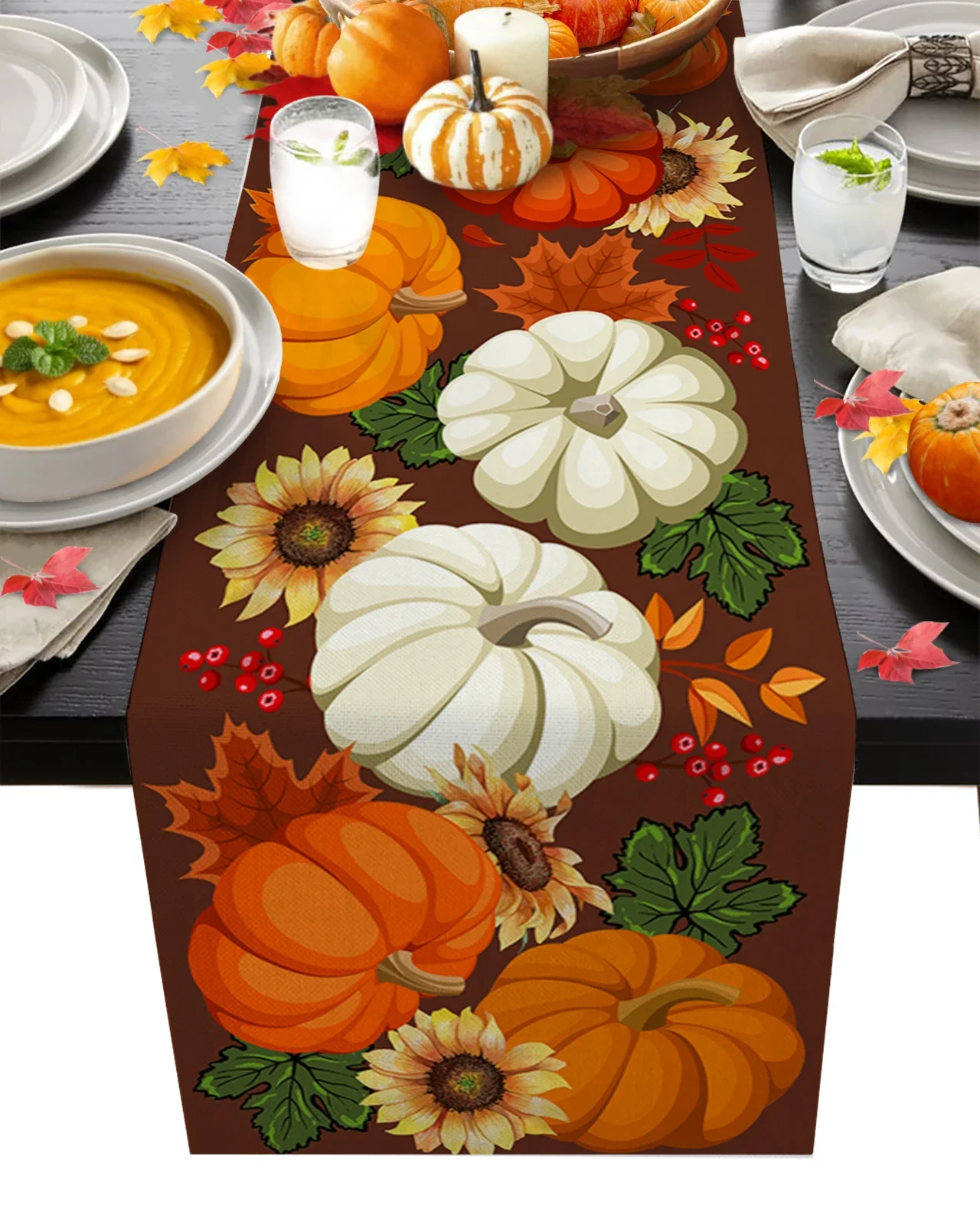 

Thanksgiving Maple Pumpkin Linen Table Runners Holiday Party Decor Farmhouse Reusable Dining Table Runners Wedding Decorations