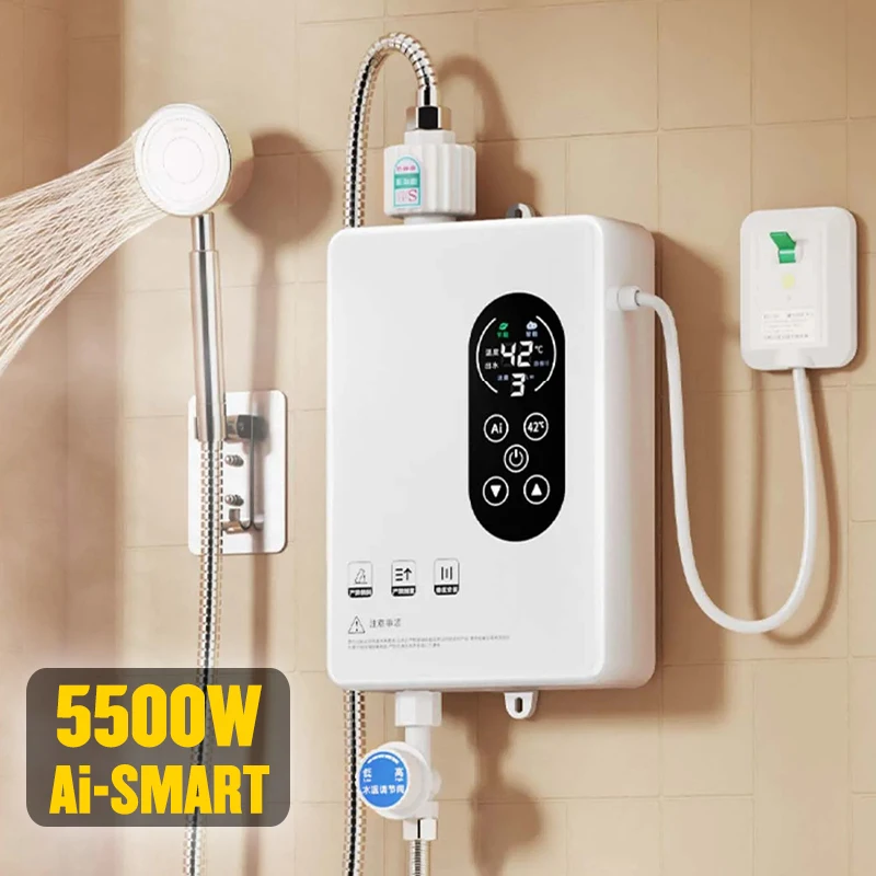 5500W/3400W Instant Water Heater Smart Wall Mounted Electric Shower Tankless Instant Water Heater Thermostat Bathroom Kitchen