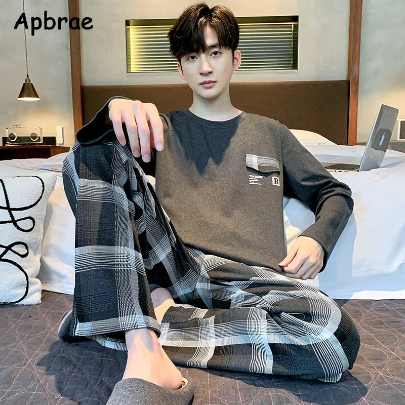 L-4XL Men Pajama Sets Autumn Winter Cotton Long Sleeve Sleepwear for Man Plus Size Pullover Loungewear High Quality Men Pajamas