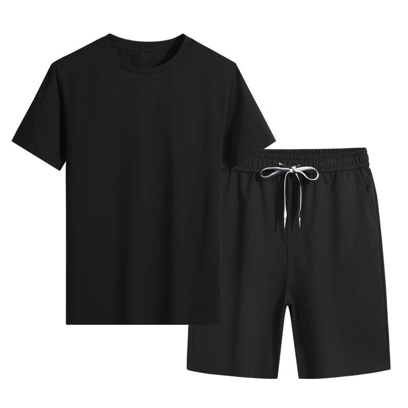 

Осенняя новая мужская футболка из чистого хлопка с короткими рукавами, повседневный спортивный комплект из двух предметов для бега