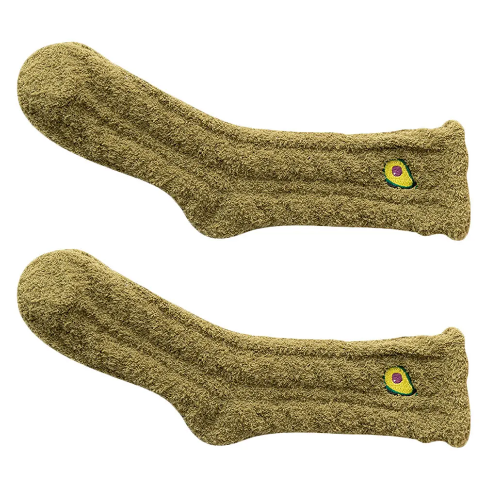 1쌍 두꺼운 코랄 플리스 따뜻한 수면 양말 과일 패턴 겨울 양말 실내 바닥 양말 코랄 플리스 양말