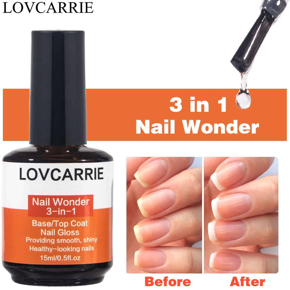 Lovcarrie Nail Wonder 3 In 1 Heldere Basis Top Coat Nagellak Snel Lucht Droog 15Ml Keratine Hoogglans Manicure Normale Nagellak