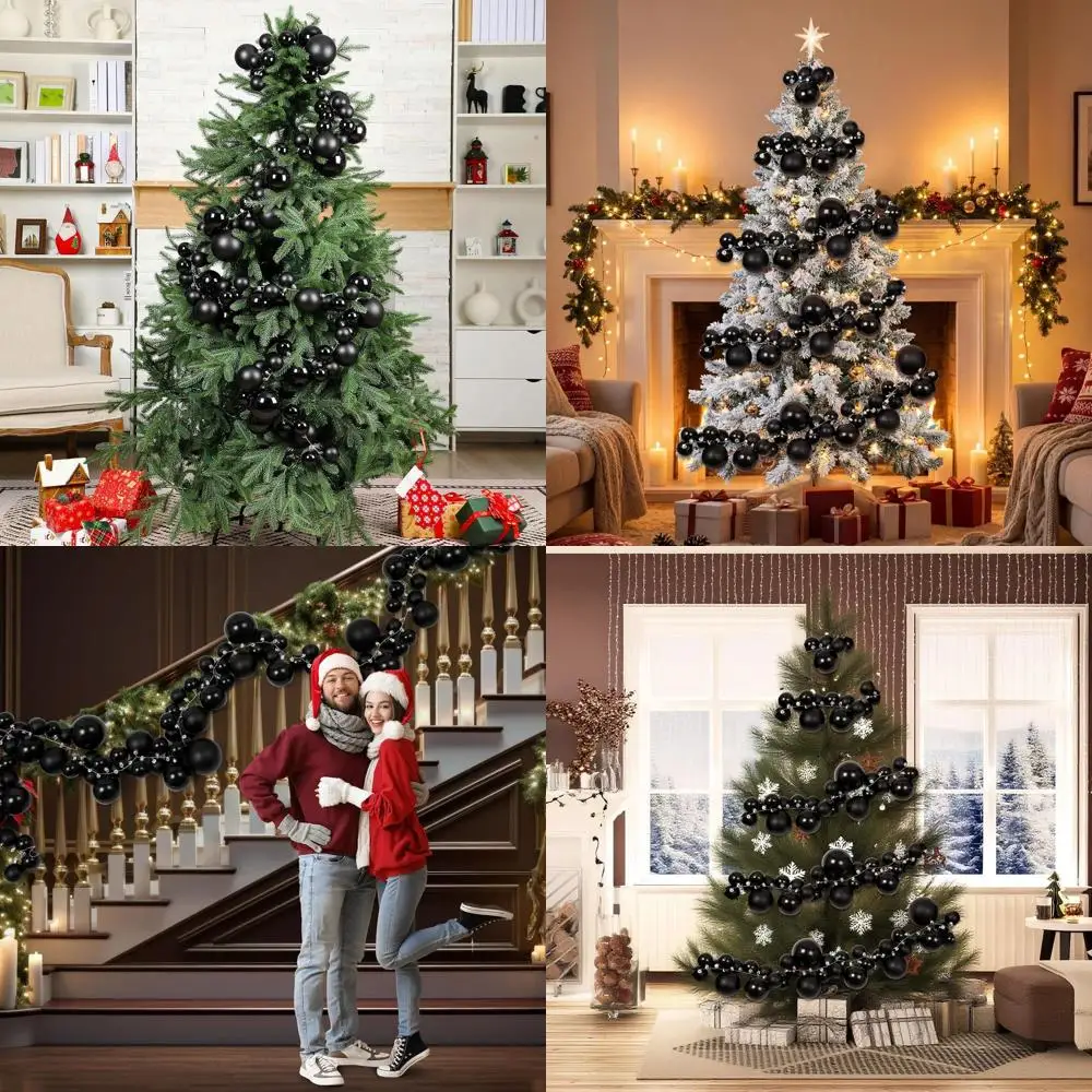 

9-футовая черная рождественская гирлянда с небьющимися украшениями для внутреннего и наружного праздничного декора