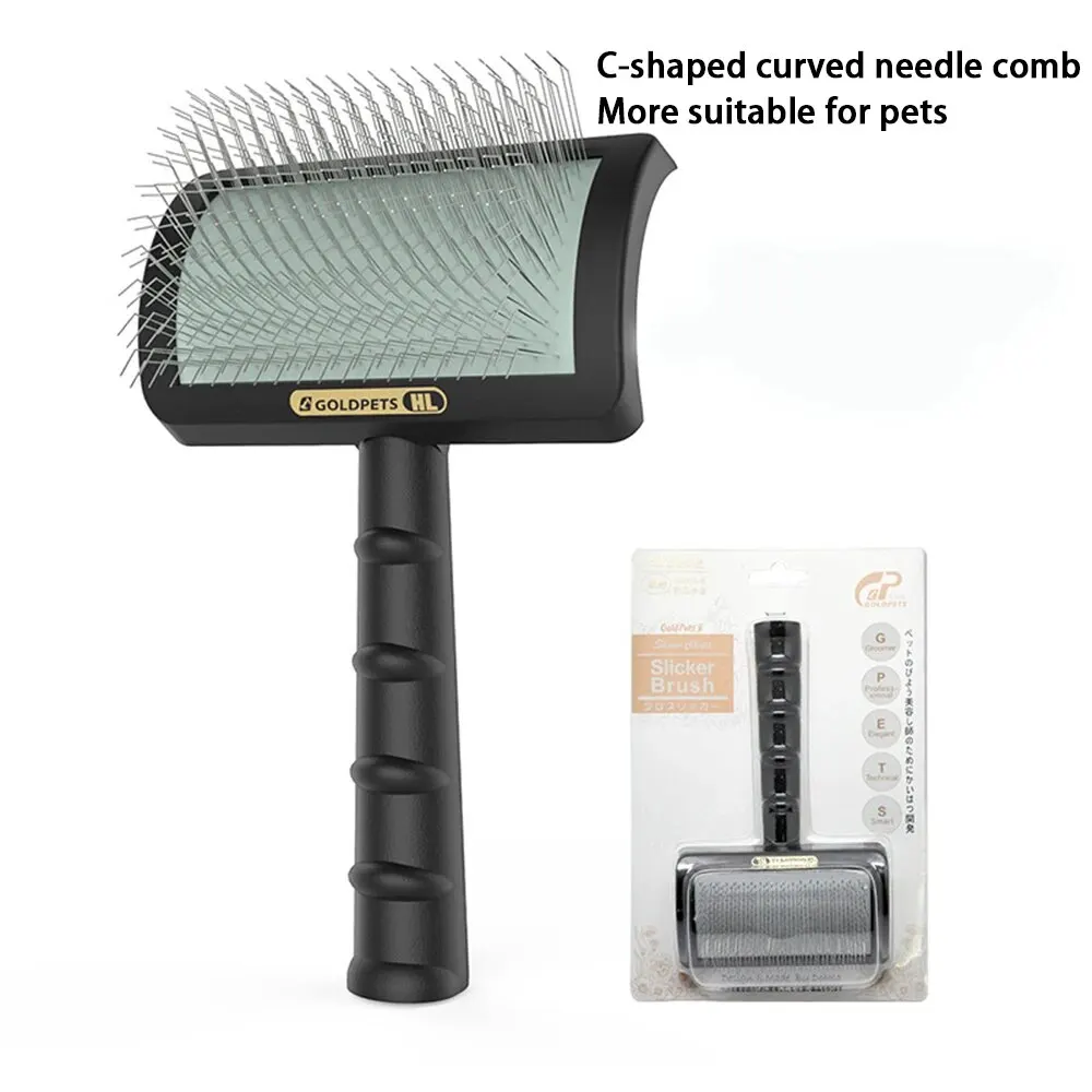 C- shaped Thick Back Hair Self Cleaning Curved Needle Comb Goldpets PS1140 Pet Hair Beauty Brushing Arc Long Needle Comb