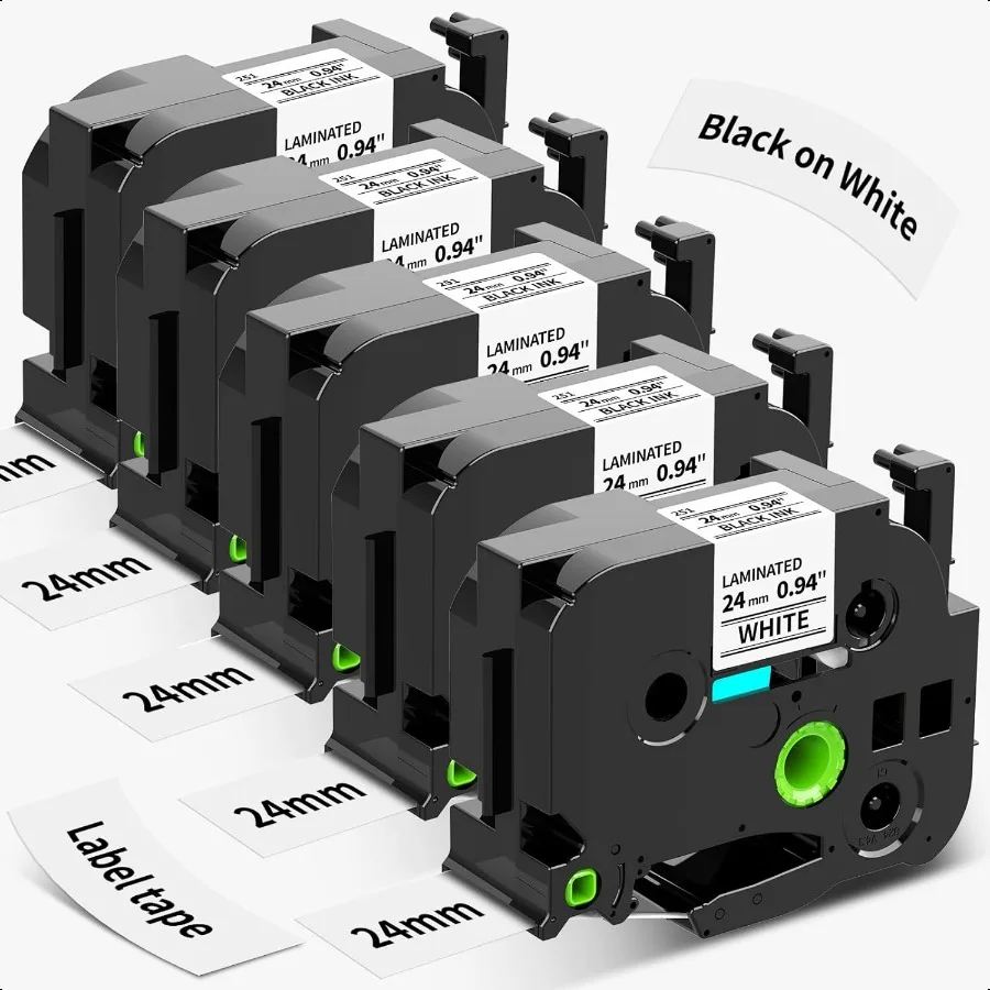 

Лента TZe251 TZ, 24 мм, 0,94 ламинированная, белая, совместимая с лентой для этикеток Brother pTouch, 1-дюймовая лента для изготовления этикеток для PT D610BT D600 P
