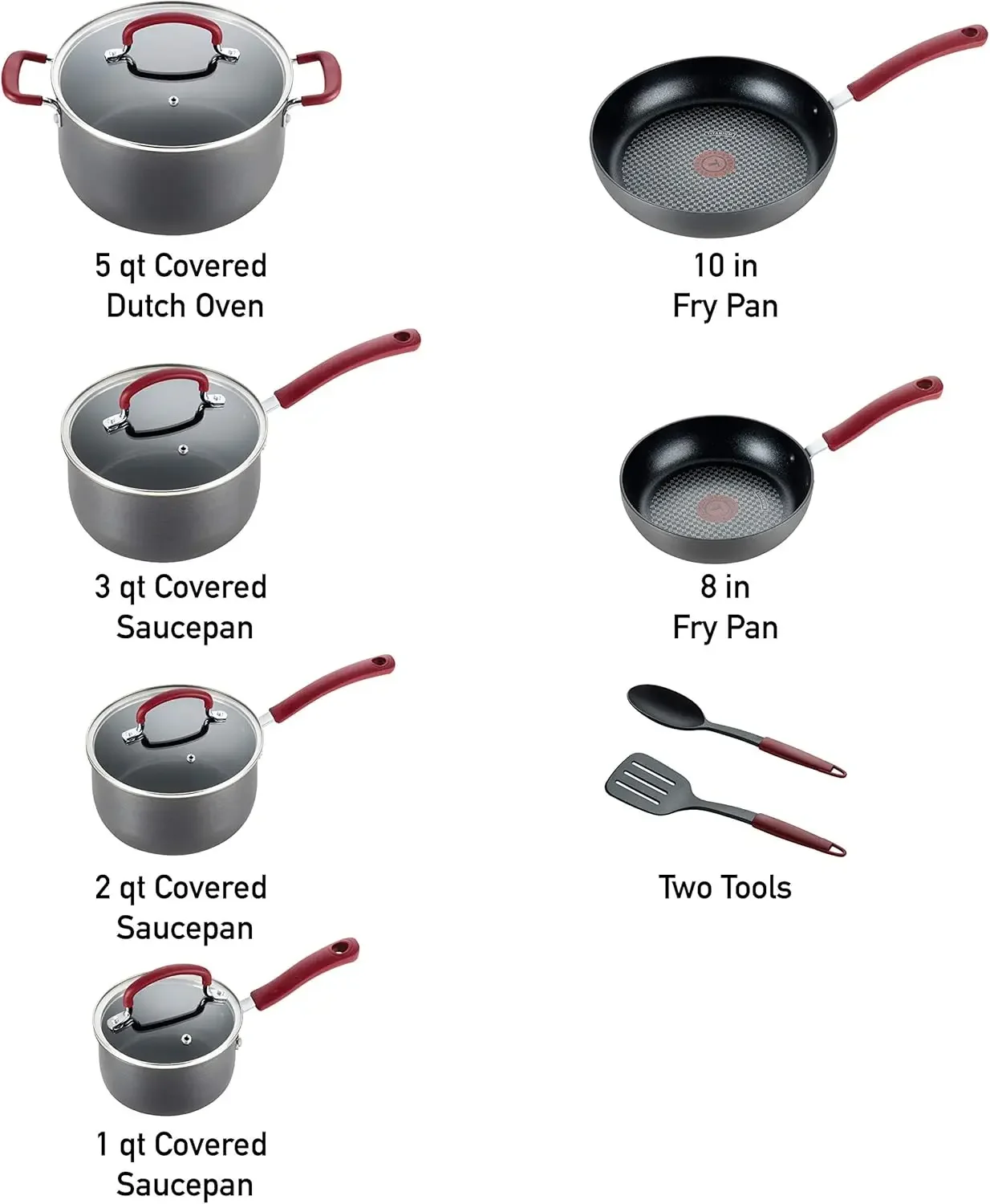 T-fal Ultimate Hard Anodized Nonstick Cookware Set 12 Piece, Oven Broiler Safe 600F, Kitchen Cooking Set w/ Fry Pans, Saucepans,