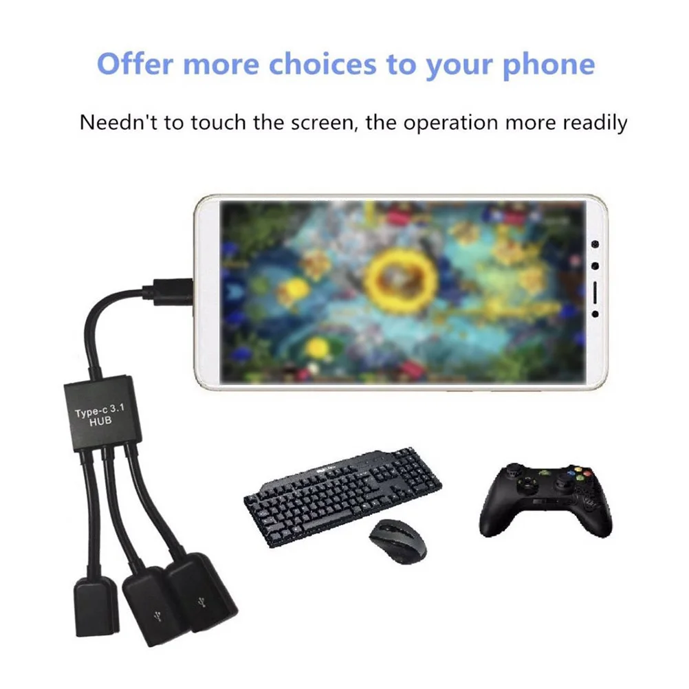 

Type- 3 In 1 Usb C Cable Lightweight Durable Otg Adapter For Phone Tablet Black Portable Multi Charging Cable