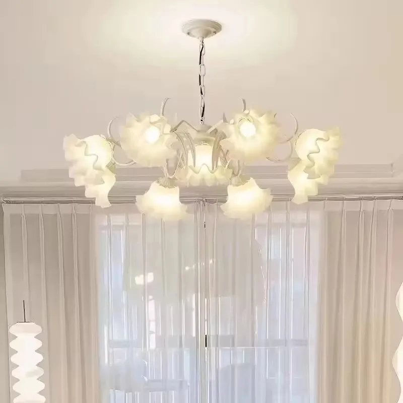 French Glass Flower Countryside Restaurant Pendant Light Led Nordic Living Room Bedroom Dining Room