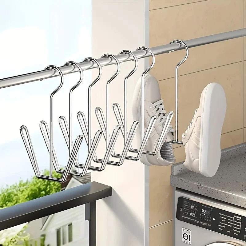 1/3 Peças Cabides de Aço Inoxidável para Sapatos, Caixa Organizadora de Metal Economizadora de Espaço com Ganchos para Armário, Prata, Acessórios para Lavanderia Doméstica