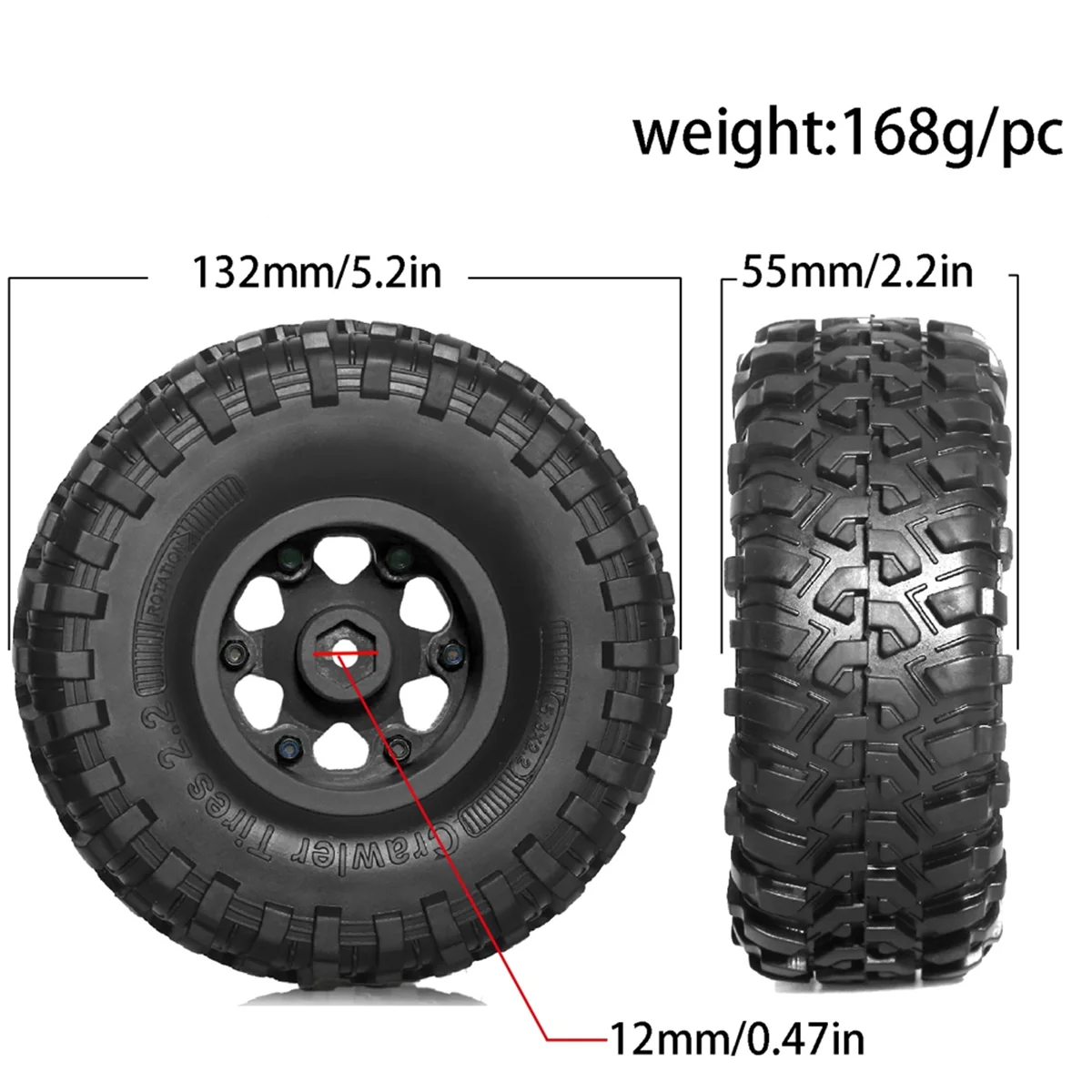 

Innovative Tire Set for 1/10 RC Crawler Car Axial SCX10 Wraith RR10 Capra,Black