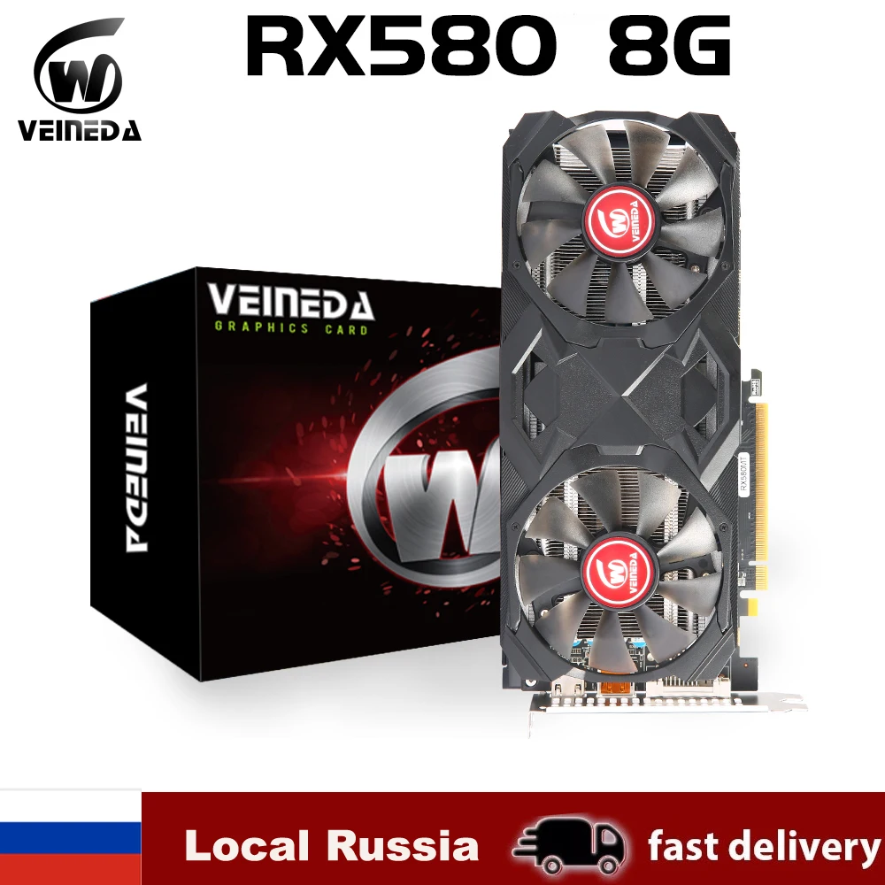 Veineda-placa Gráfica rx 580 8gb Gddr5 256bit para Jogos de Vídeo Display Gpu Remodelado