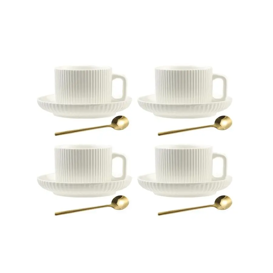 

Набор из 4 чашек для капучино объемом 8 унций, кружки для латте с блюдцами и ложками, белые керамические кофейные чашки для капучино и чая