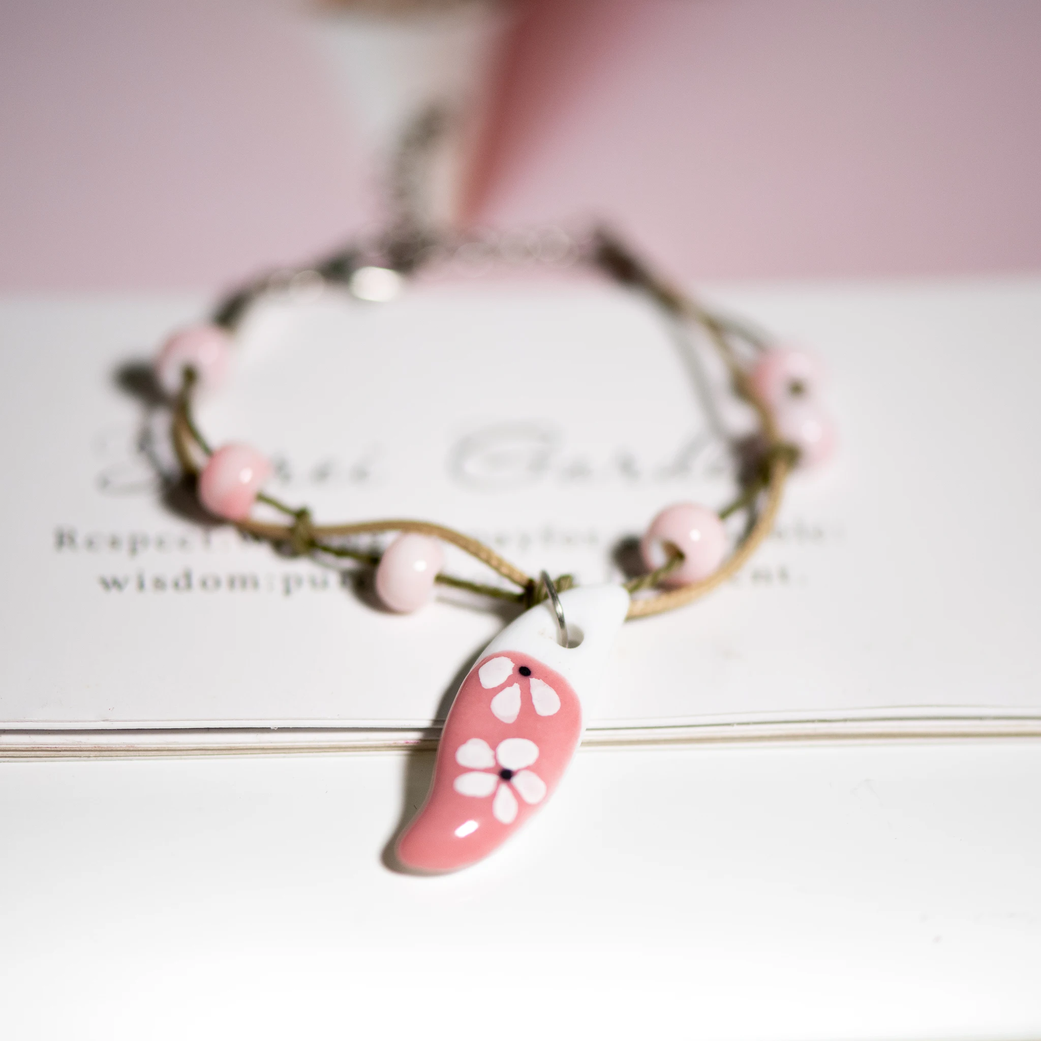Colorful Flower Ceramic Charm Bracelet Sweet Minimalist Style Adjustable 15+5cm
