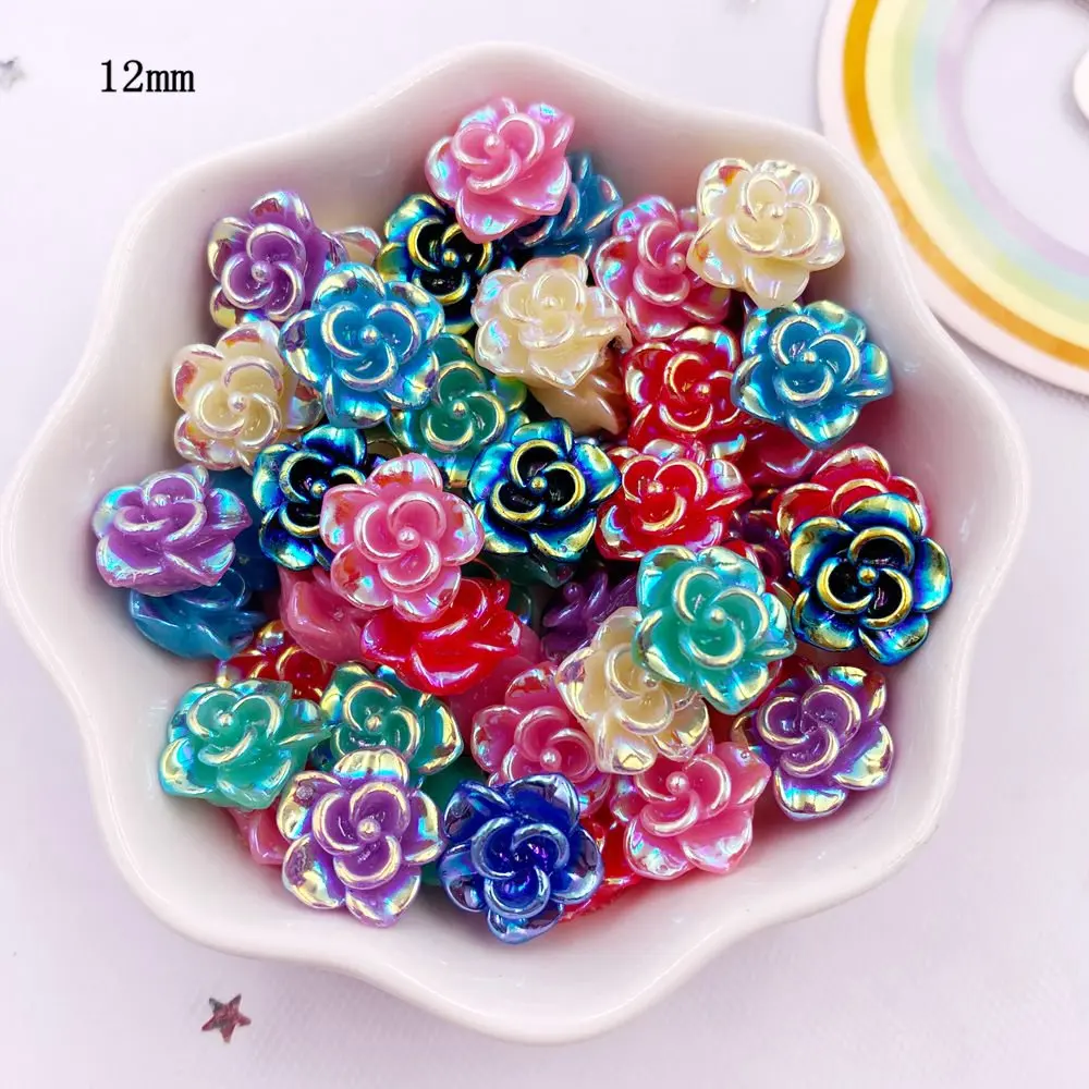 100pcs Mix AB Resin Kawaii Colorful 12mm Flower Gem Flatback Figurines Wedding Scrapbook DIY Hair Bow Craft Supplies Craft OL704