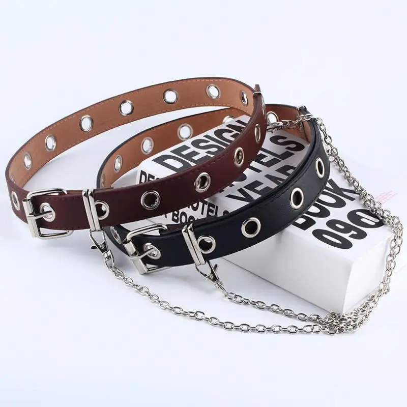 Girls Boys Punk Style Belt Korean Jeans Fashion Chain Decorative Pants With Spot Wholesale Hanging Hole Self produced Cheap 2026