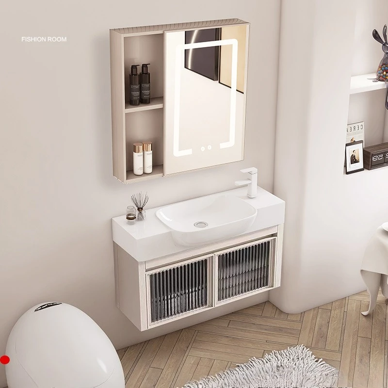 

Space aluminum glass door bathroom cabinet narrow side combination small apartment integrated
