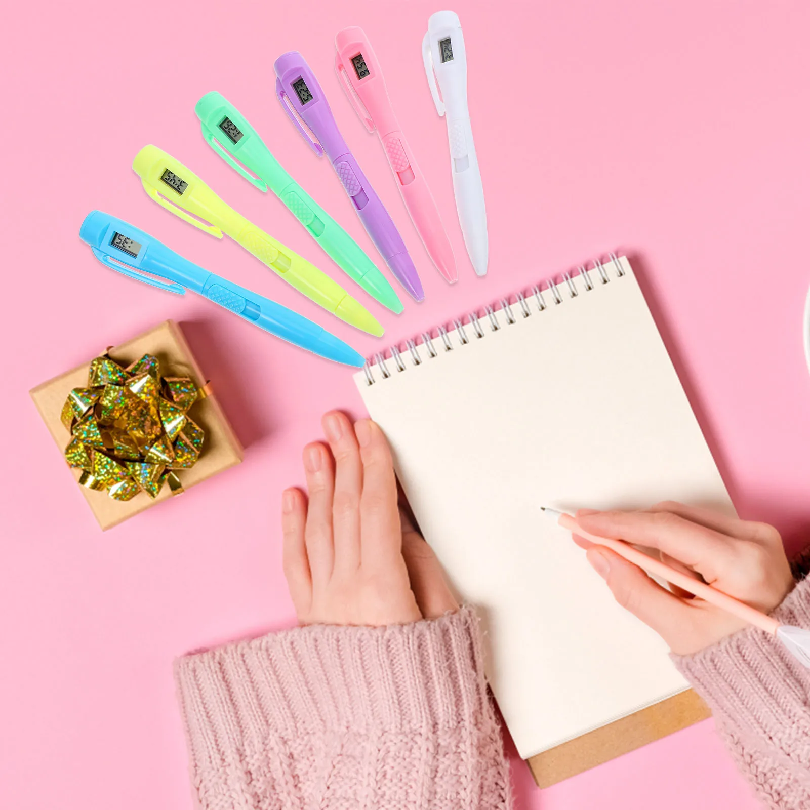 

6pcs Ballpoint Pen Chronograph Function Fine Tip Exam Study Note Taking Sturdy Material Time Management Tool Elegant Design