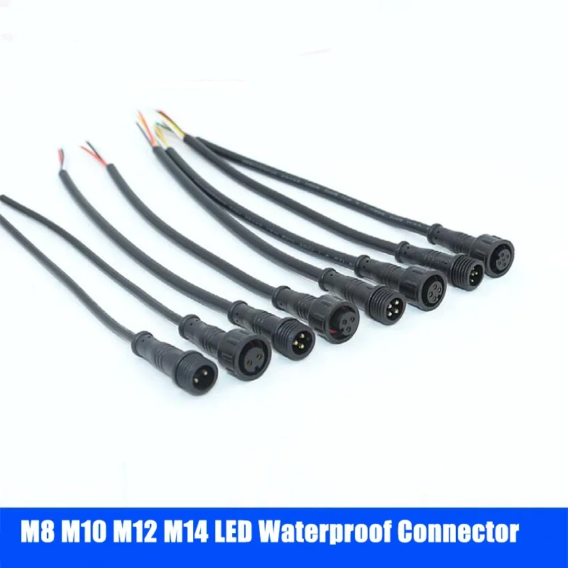 2Pin M14 Male Female Docking 5521DC Mini Plug M8 M10 Solar Energy Light Strip Line M12 Automotive PVC Waterproof Connector