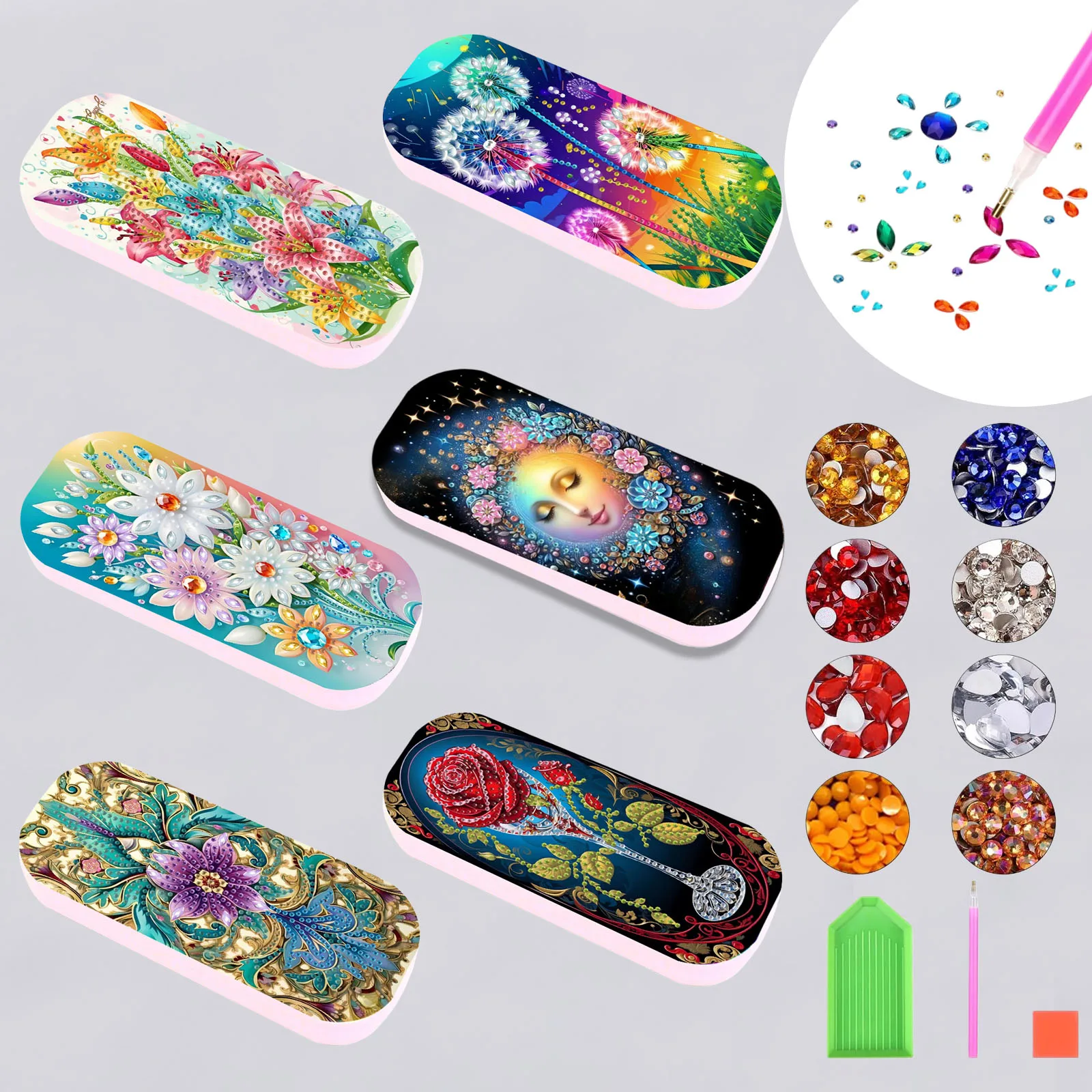 1 DIY 5D Floral Pattern Special-Shaped Diamond Painting Set, a Decorative Stationery Box for Office and Home Desk Organization