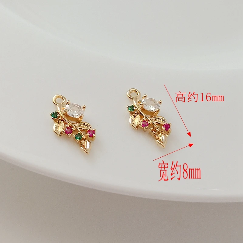 14K Gold-plated, Inlaid Zircon, Branch and Leaf Pendant, Bracelet, Necklace, Earrings, Pendant, DIY Jewelry Accessories