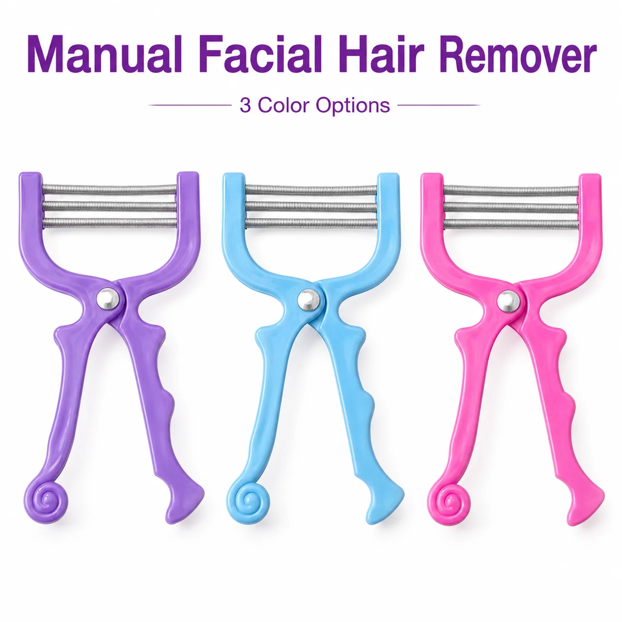 3 pcs Manual Facial Hair Remover, Triple Spring Epilator Tool for Upper Lip Chin Cheeks Arms and Fine Body Hair