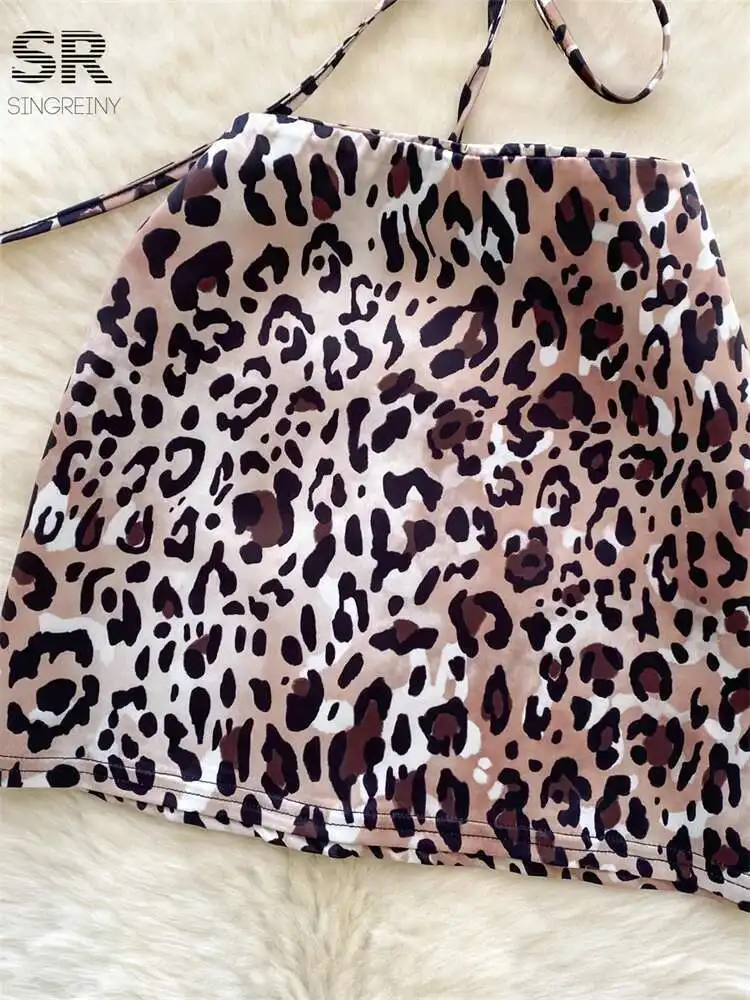 BabYoung Leopard Sexy Beach Two Piece Sets Women Lace Up Design Camisole+Slim Fashion Skirt 2024 Newest Hot 2Pcs Suit
