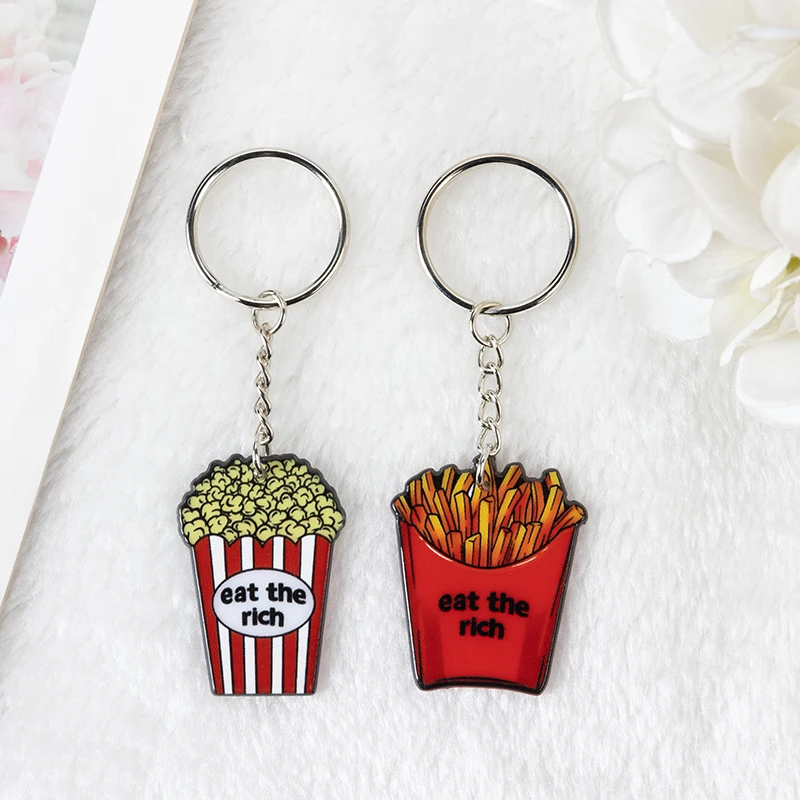 1PC Eat The Rich Charms Keychain Creative Acrylic French Fries Popcorn  Mirror Keyring  Handbag Creepy Jewelry Charms