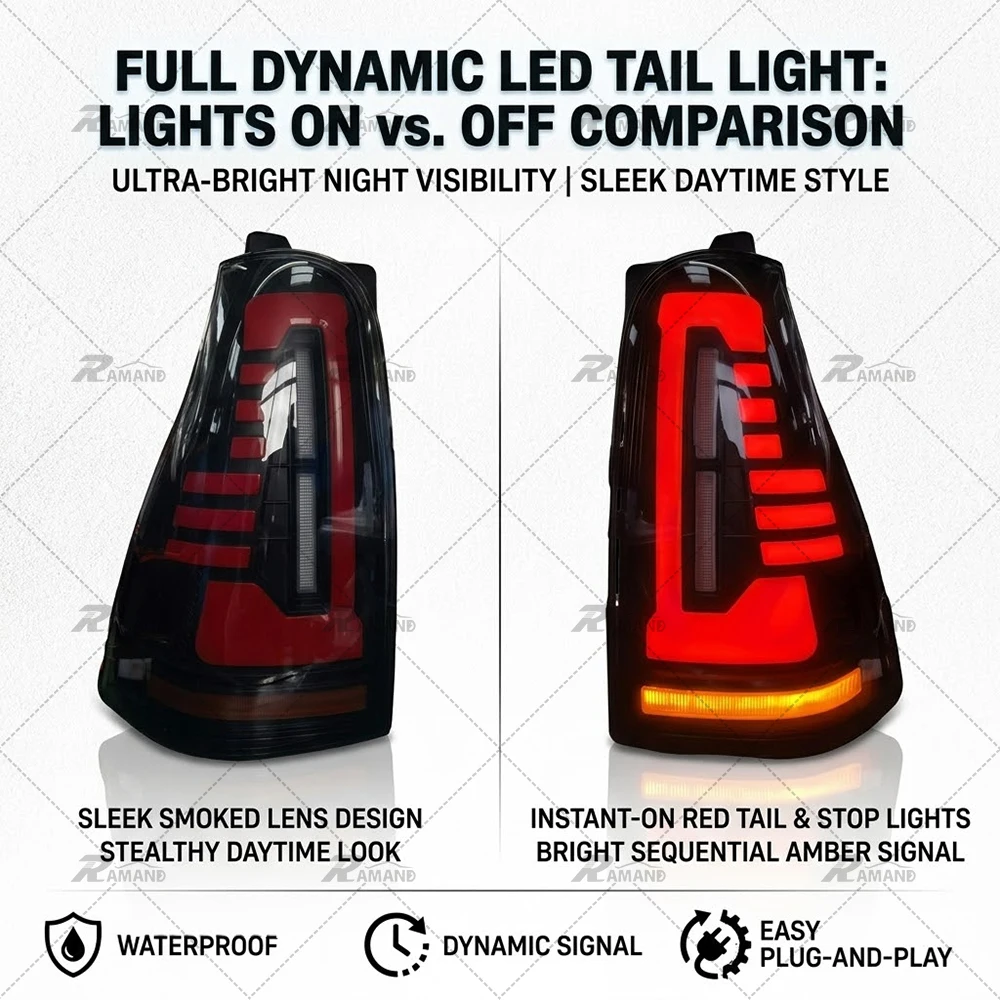 LED Tail Lights for 4Runner 2003-2009 Dynamic Sequential Turn Signal Black Housing Ultra-Bright Red Stop Light