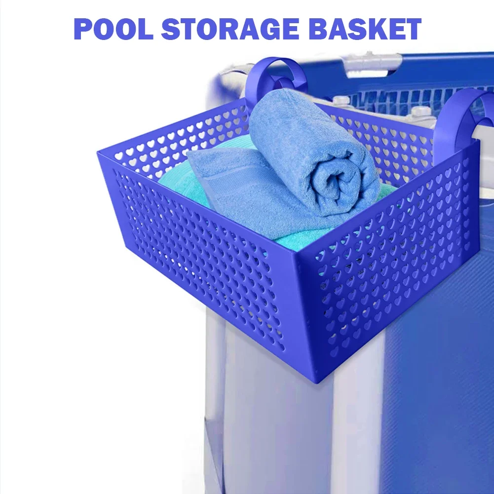 Pool Storage Basket Plastic Hanging Pool Mesh Organizer Hook Drinks Holder Portable Removable Frame Swim Pool Accessories 2024