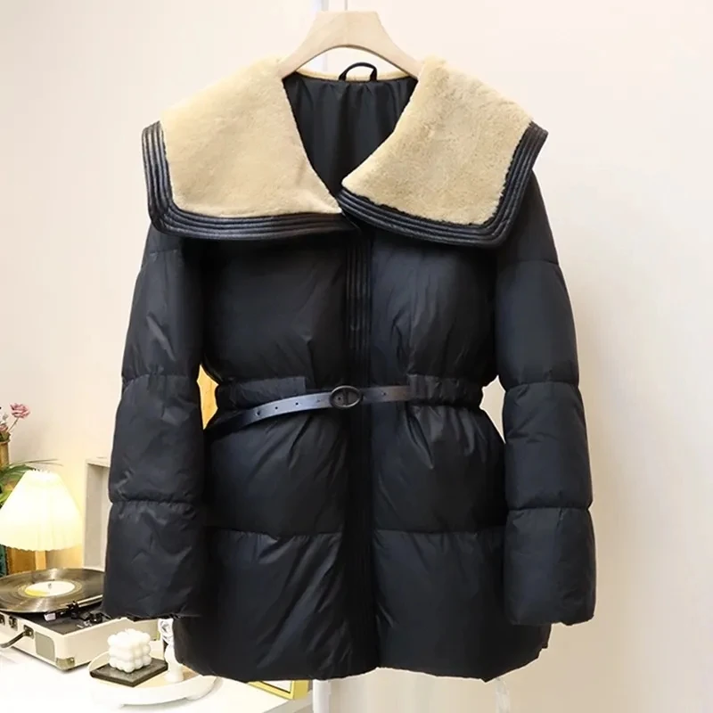 

High-End Down jJacket Women Overcoat Autumn Winter New Thick Warm Parker Coat Long Loose Real Fur Collar With Large Lapels Coat