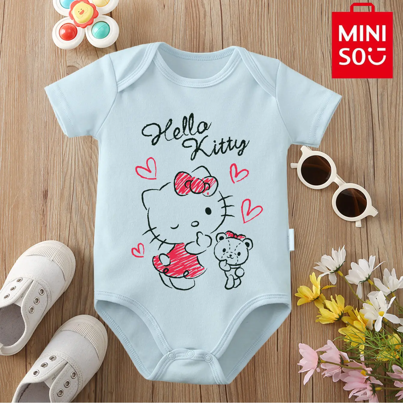 

MINISO Kitty My Melody, удобный комбинезон из чистого хлопка с милым принтом для малышей, комбинезон-комбинезон для новорожденных от 0 до 12 месяцев