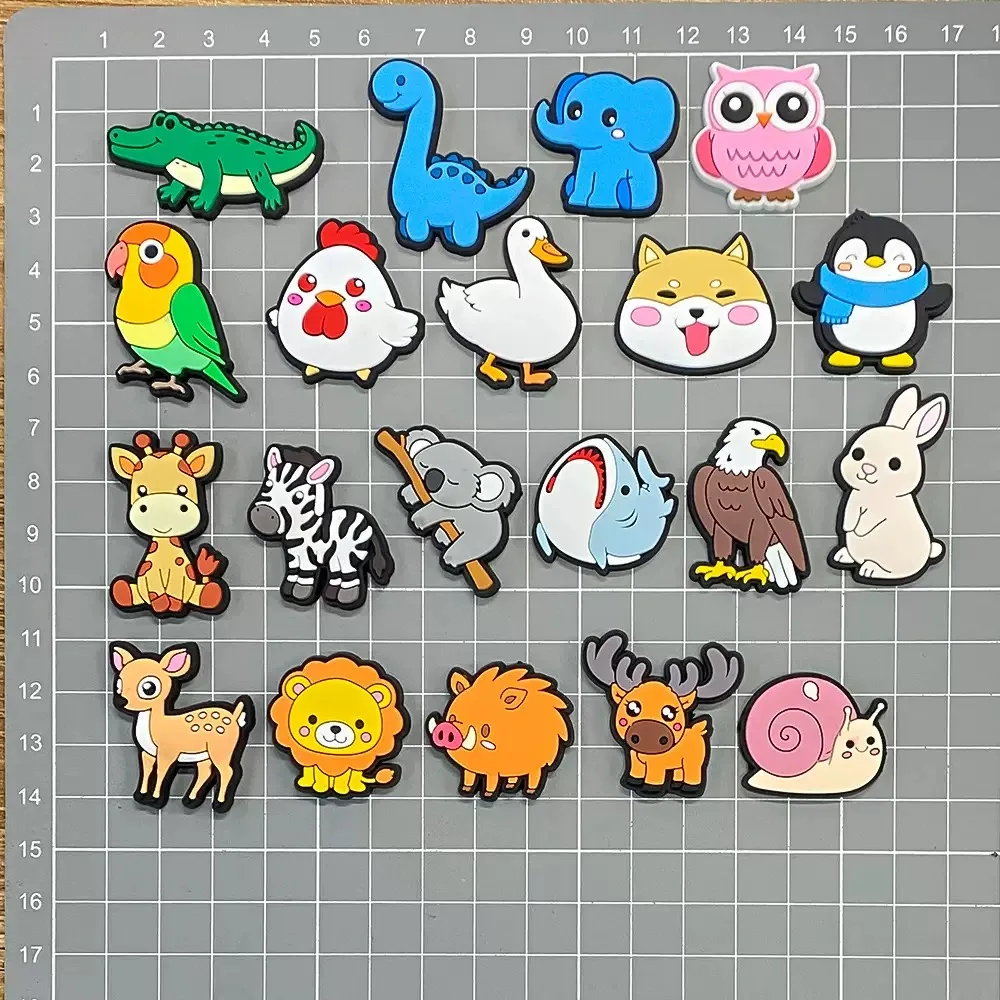 20Pcs Cartoon Animal Elephant Zebra Rabbit Shark Dog PVC Sandals Garden Shoe Charms Decoration Clogs Pins Slipper Accessories