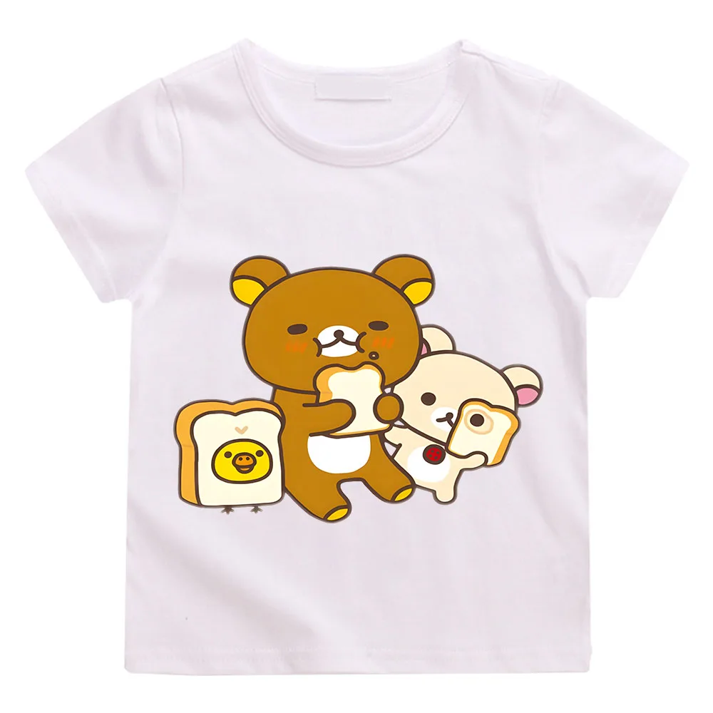 Kawaii Rilakkuma T Shirt Kids 100% Cotton Short Sleeve Crewneck Summer Clothing for Boys/Girls Children Tshirts Kawaii Sportwear