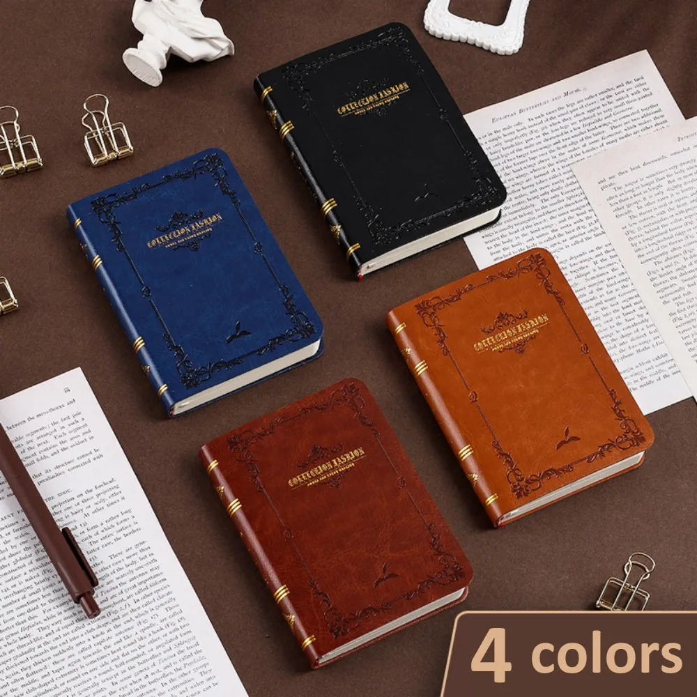 A6/7 Vintage Hot Gold Printed Notebook Cute Compact Portable Pocket Hard Cover Pu Leather Note Book School Supplies Office Diary