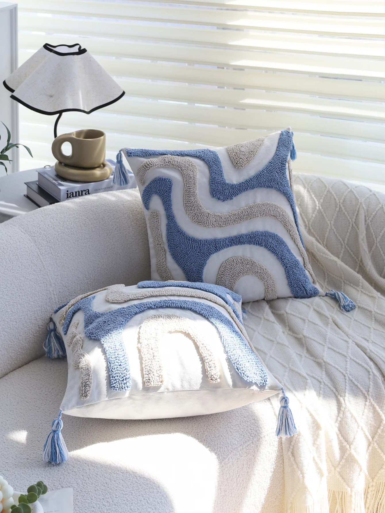 Blue wave Cushion Cover | Premium Textured Cushion Case for living Room Beding Sofa 45X45 Nordic Decoration Soft Pillow Covers
