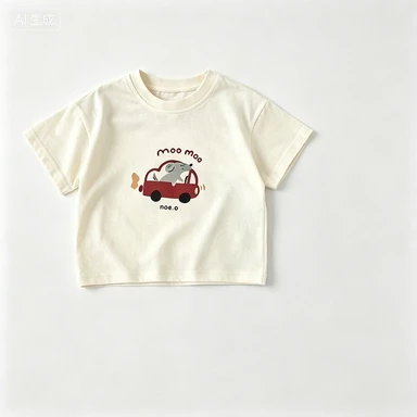Children's Round Neck T-shirt Fashionable Loose Soft Comfortable Lightweight Breathable Simple Fresh Pattern Top