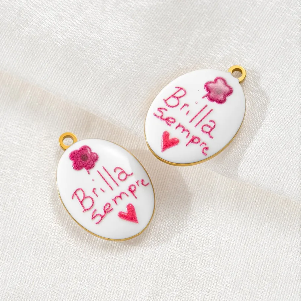 2pcs Italian Words Love Ceramic Charms Geometric Round Enamel Stainless Steel Pendants For DIY Necklace Bracelet Women Jewelry view 6
