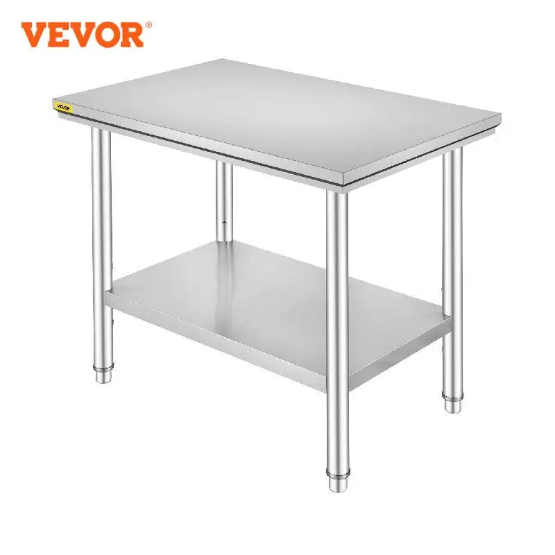 VEVOR Edelstahl Arbeitstisch 900 x 600 x 800 mm Edelstahltisch Essenszubereitung mit Verstellbare Füße für die Zubereitung von Mahlzeiten, Nähen, Waschen, Basteln, Garagennutzung usw.