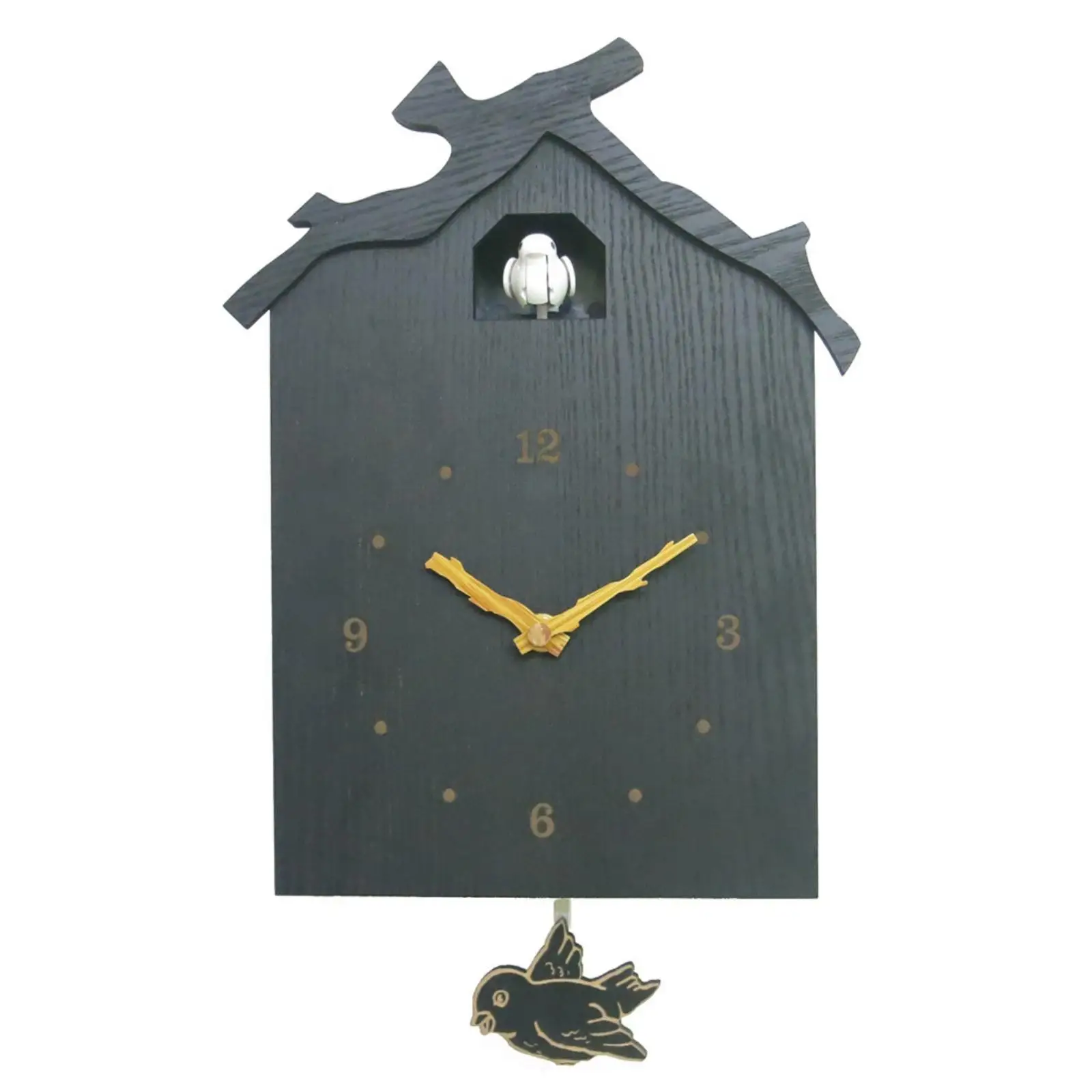 Rustic Cuckoo Wall Clock Wood Black with Bird Emergence and Fold Wings for Farmhouse Living Room Cozy Decor