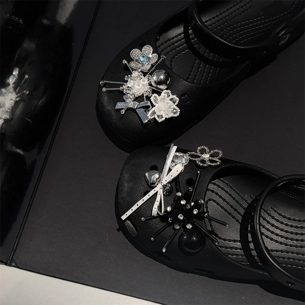 New 1 Set Shoe Charms for Ballet Flats & Mary Janes Decorative Wind Tunnel Cave Flower Tube Beads Bow Buckle Fragrant Style