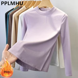 Warm T-shirts Women's Fall Winter Slim Thick Basic Tops Korean New Half Turtleneck Camisetas Tee Long Sleeve Bottomed T Shirt