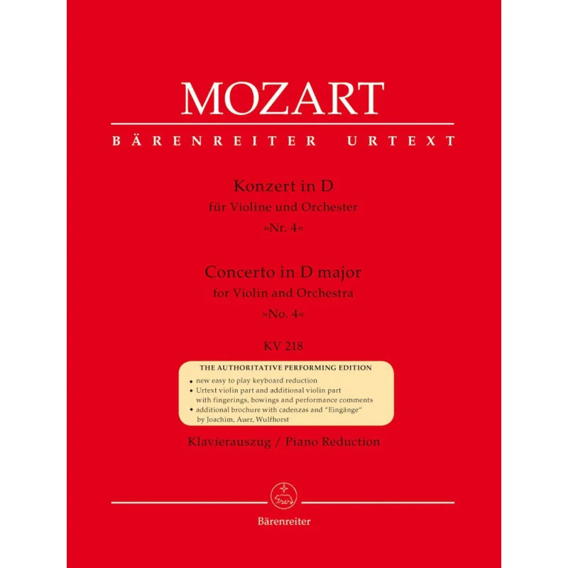 

Concerto For Violin And Orchestra No 4 In D Major K 218 Barenreiter Barenreiter 9790006457977 Book