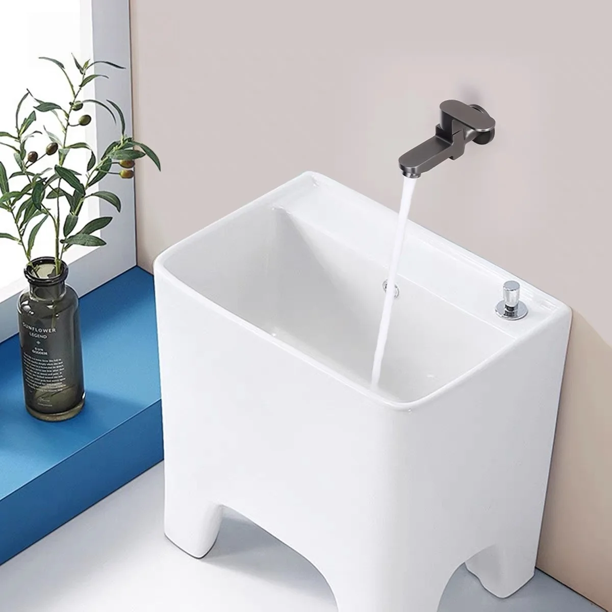 Wall Mounted Solid Brass Outdoor Faucet Single Cold Water Tap Gray/Black for Garden Balcony Washbasin Mop Pool - Creative Home