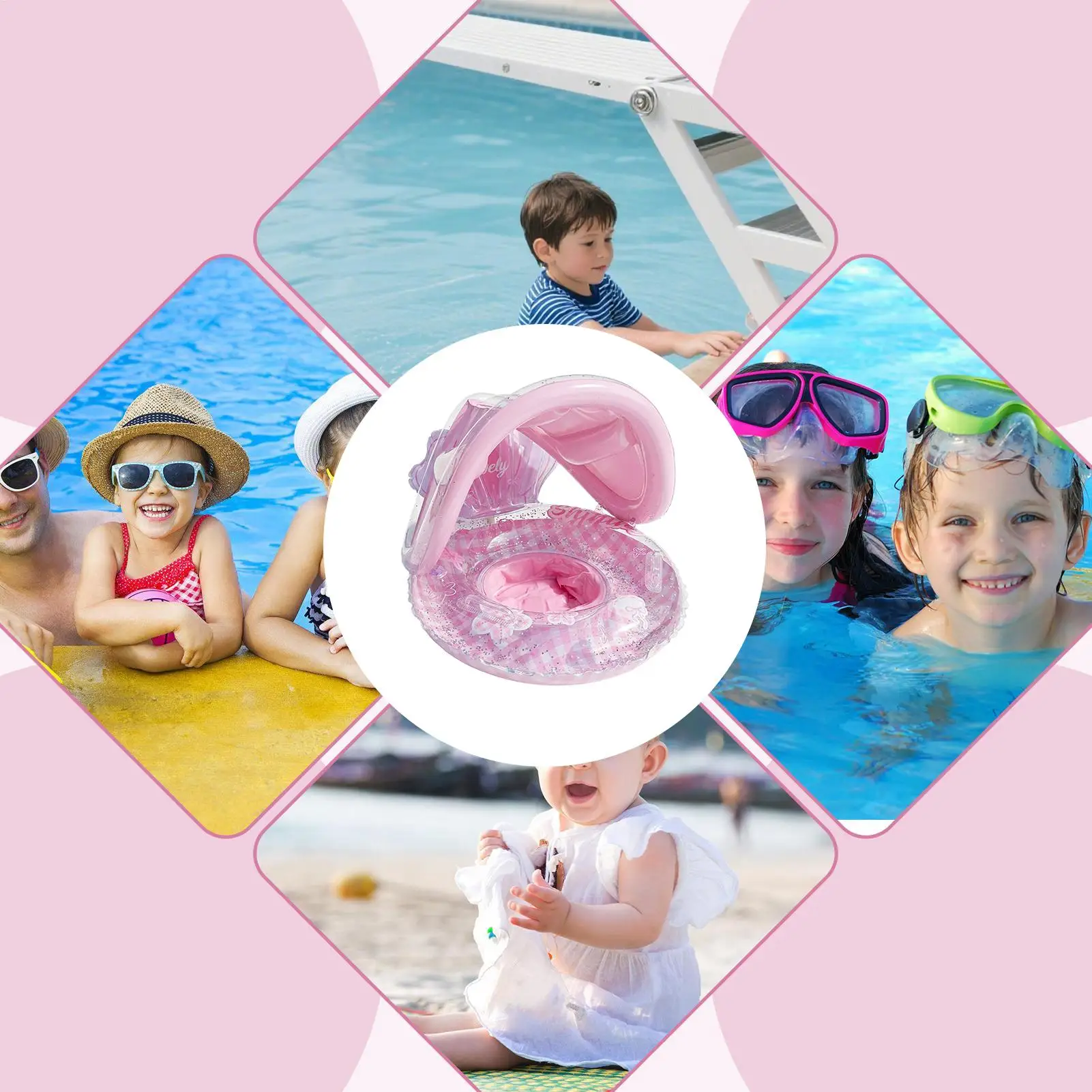 Kids Pool Float with Backrest Cute Swim Ring Pool Float with Canopy for Kids Beach Water Lake Summer Travel Vacation Party