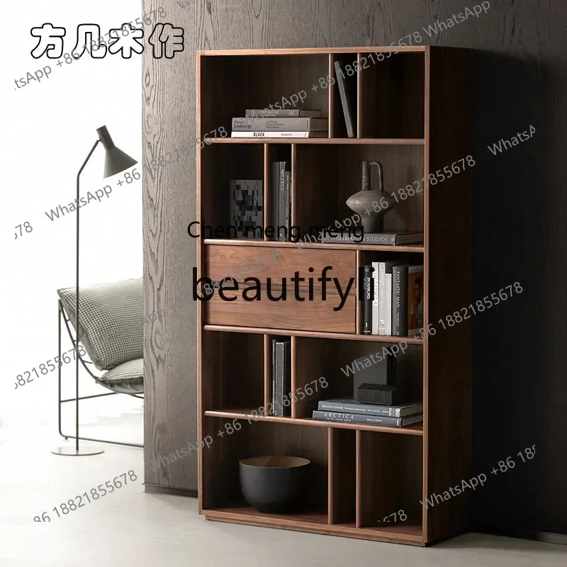 S7486teae North American black walnut bookcase, solid wood bookcase, Nordic, display cabinet floor-to-ceiling, storage locker