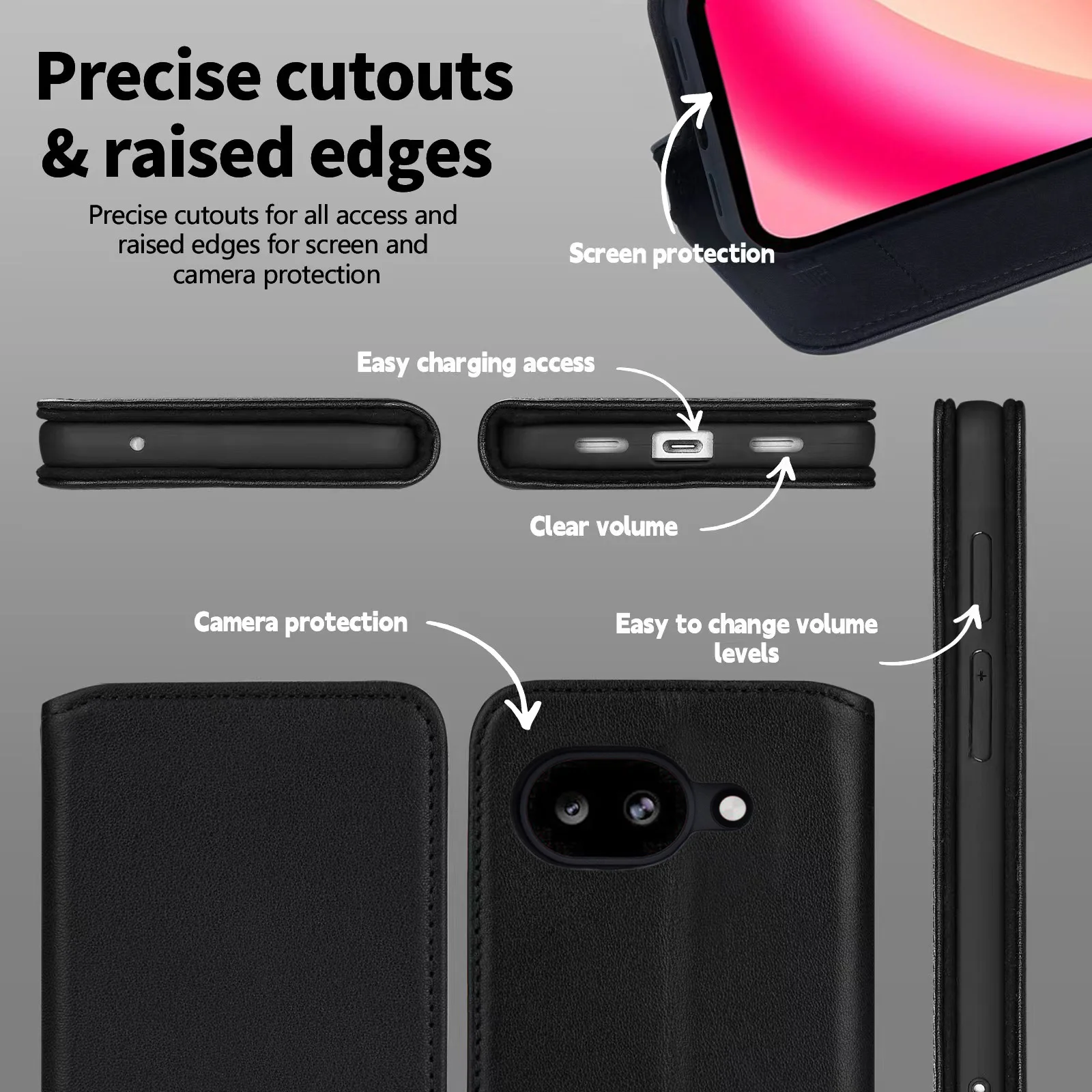 Real Leather Book Wallet Flip Case Cover For Google Pixel 10A,With RFID Blocking Card Slot,Magnetic Closure and Built In Stand