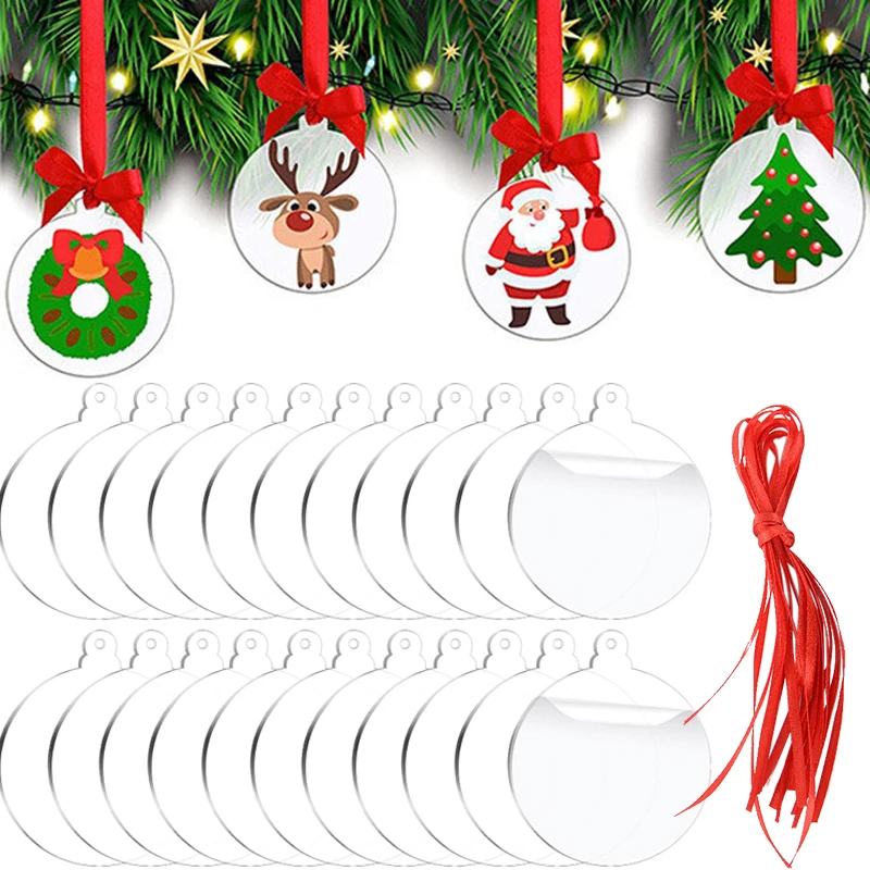 10pcs Christmas Tree Pendants Decoration For Home Clear Crystal Xmas Ball Hanging Ornaments New Year 2024 Navidad Noel Gifts Tag